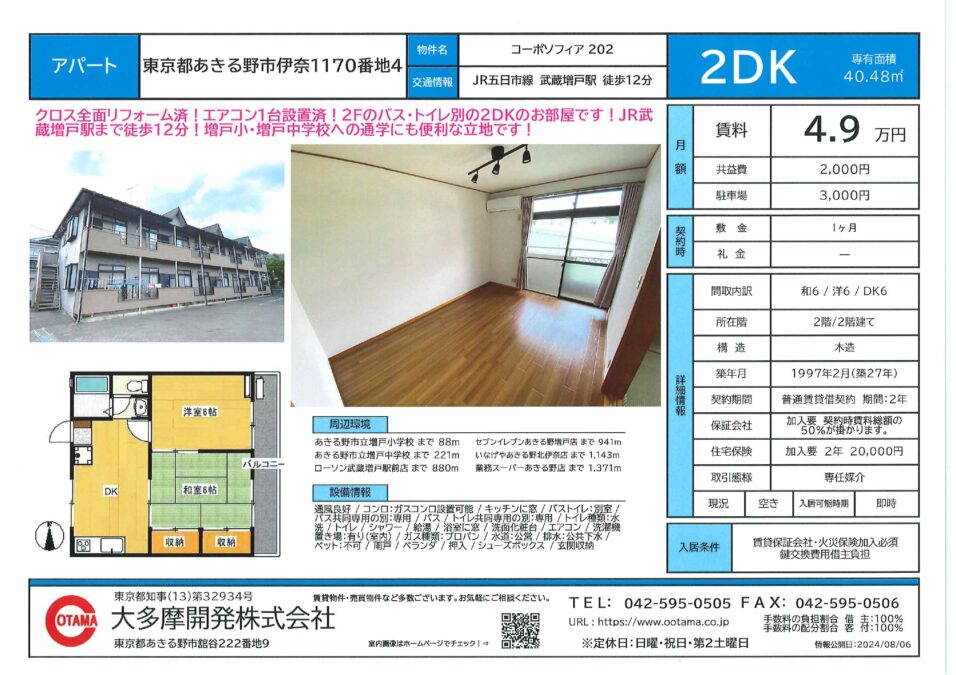 小学校目の前、2ＤＫ